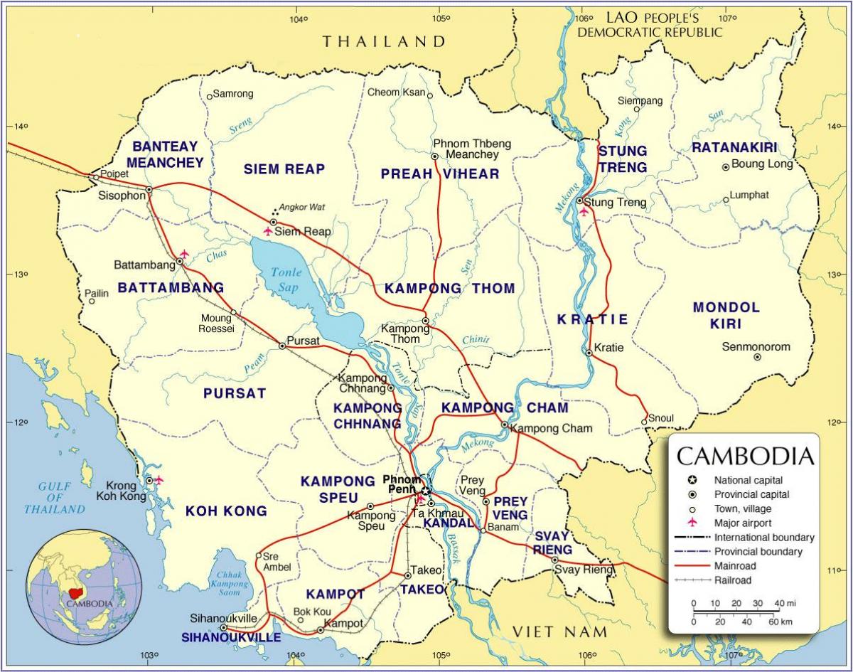 Kart over Kambodsja veien