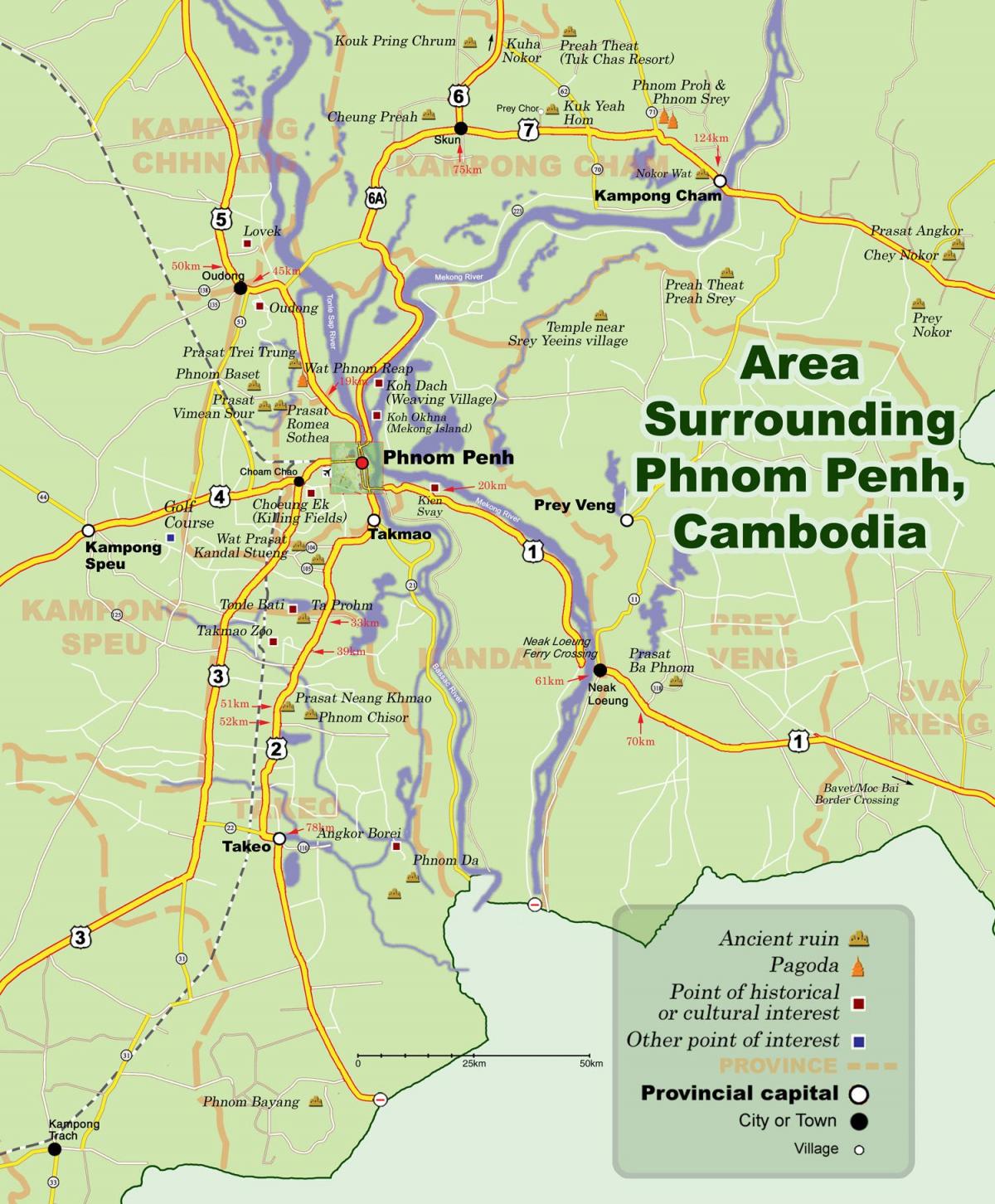 Kart av phnom penh i Kambodsja